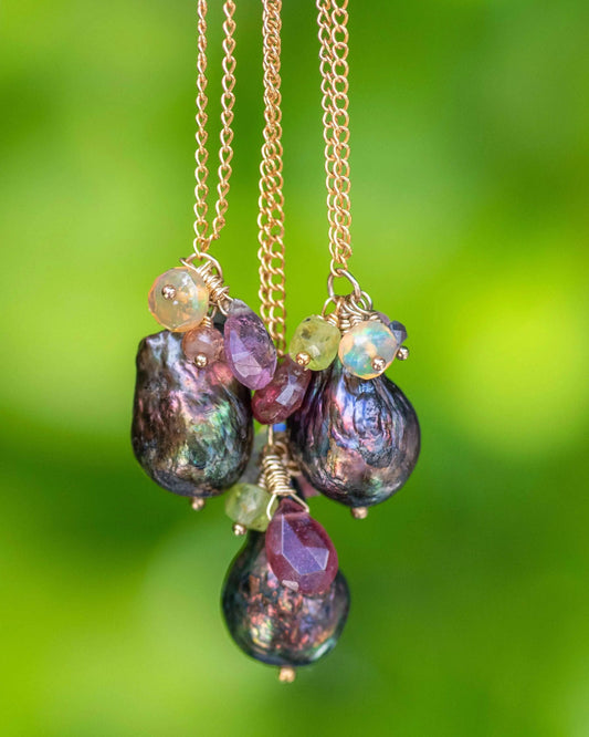 Peacock Pearl & Tourmaline Pendant Necklace