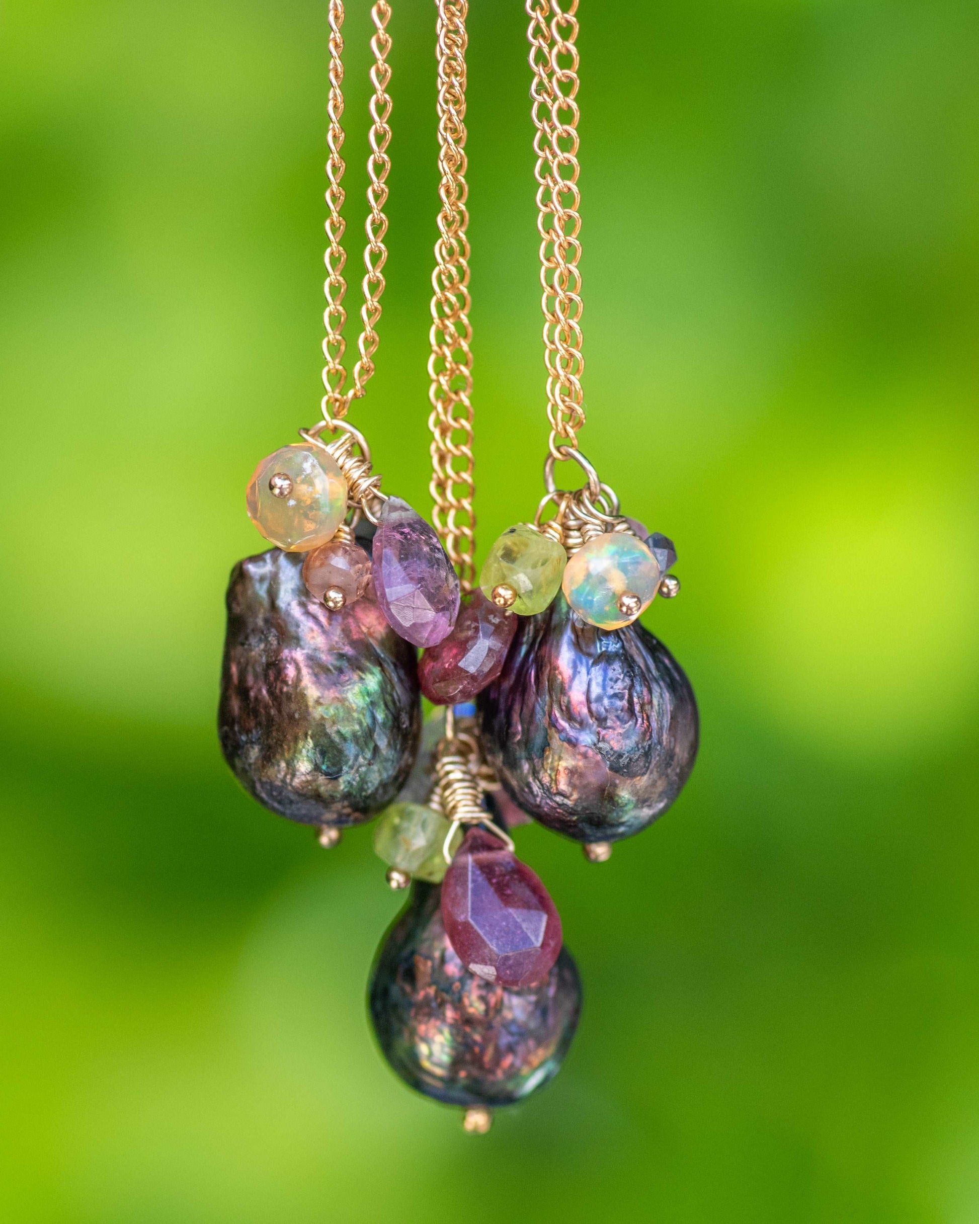 Peacock Pearl & Tourmaline Pendant Necklace