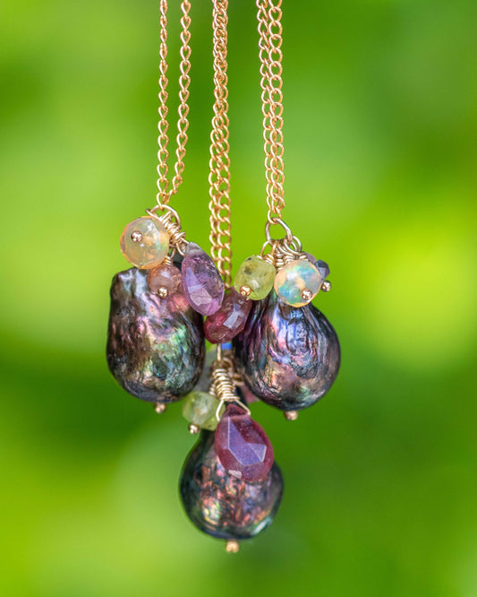 Peacock Pearl & Tourmaline Pendant Necklace