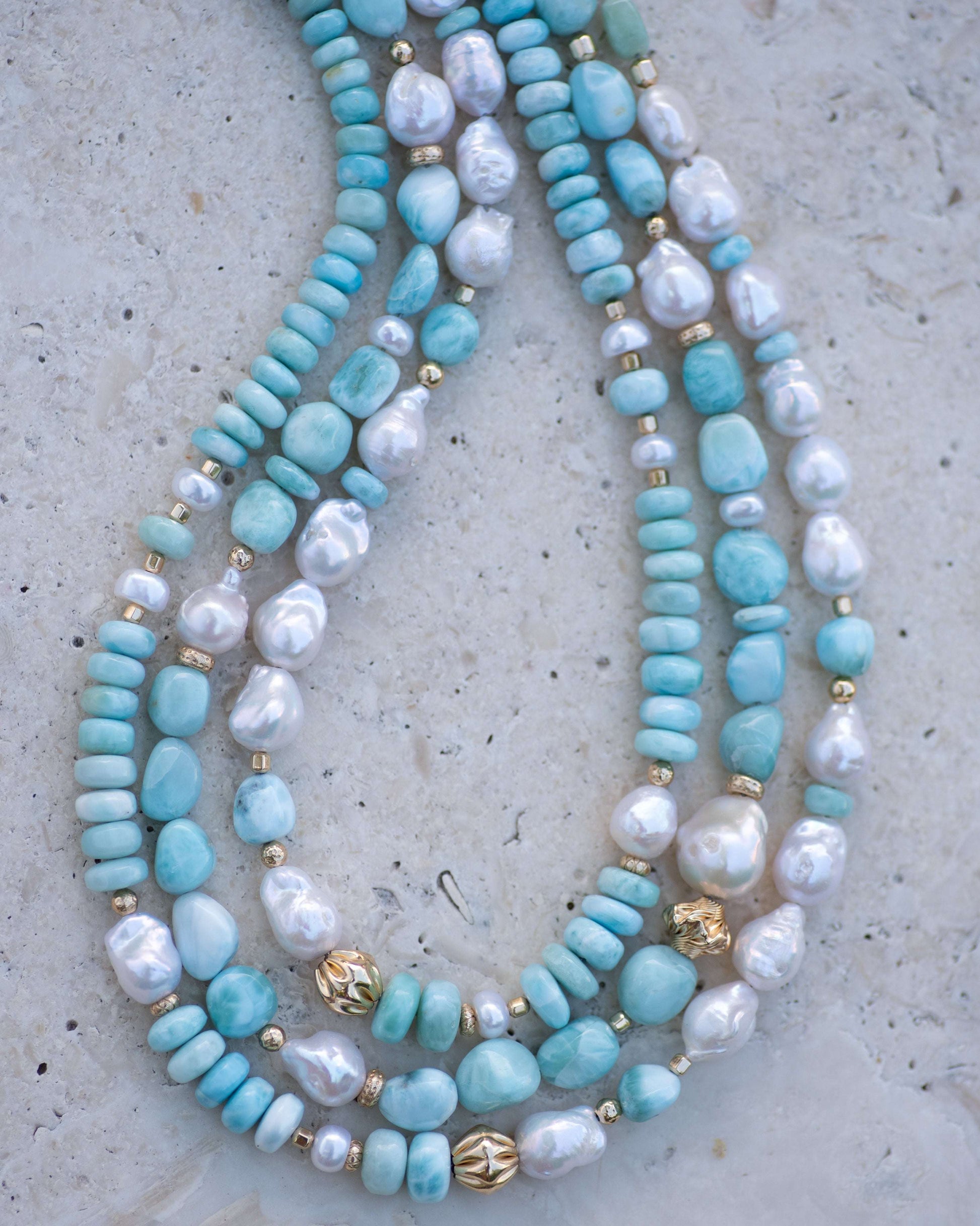 Larimar and Baroque Pearls Half & Half Necklace