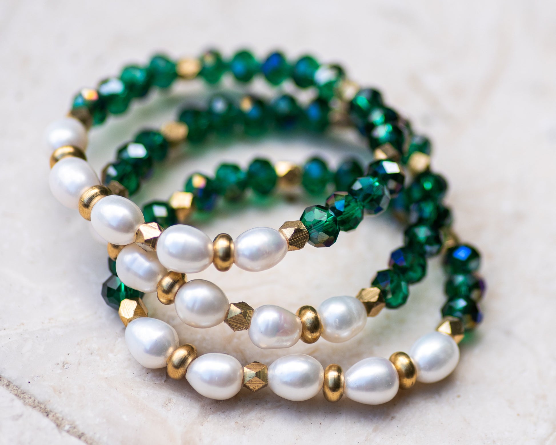 Freshwater Pearl & Crystal Brass Bracelet Vida Jewelry Designs