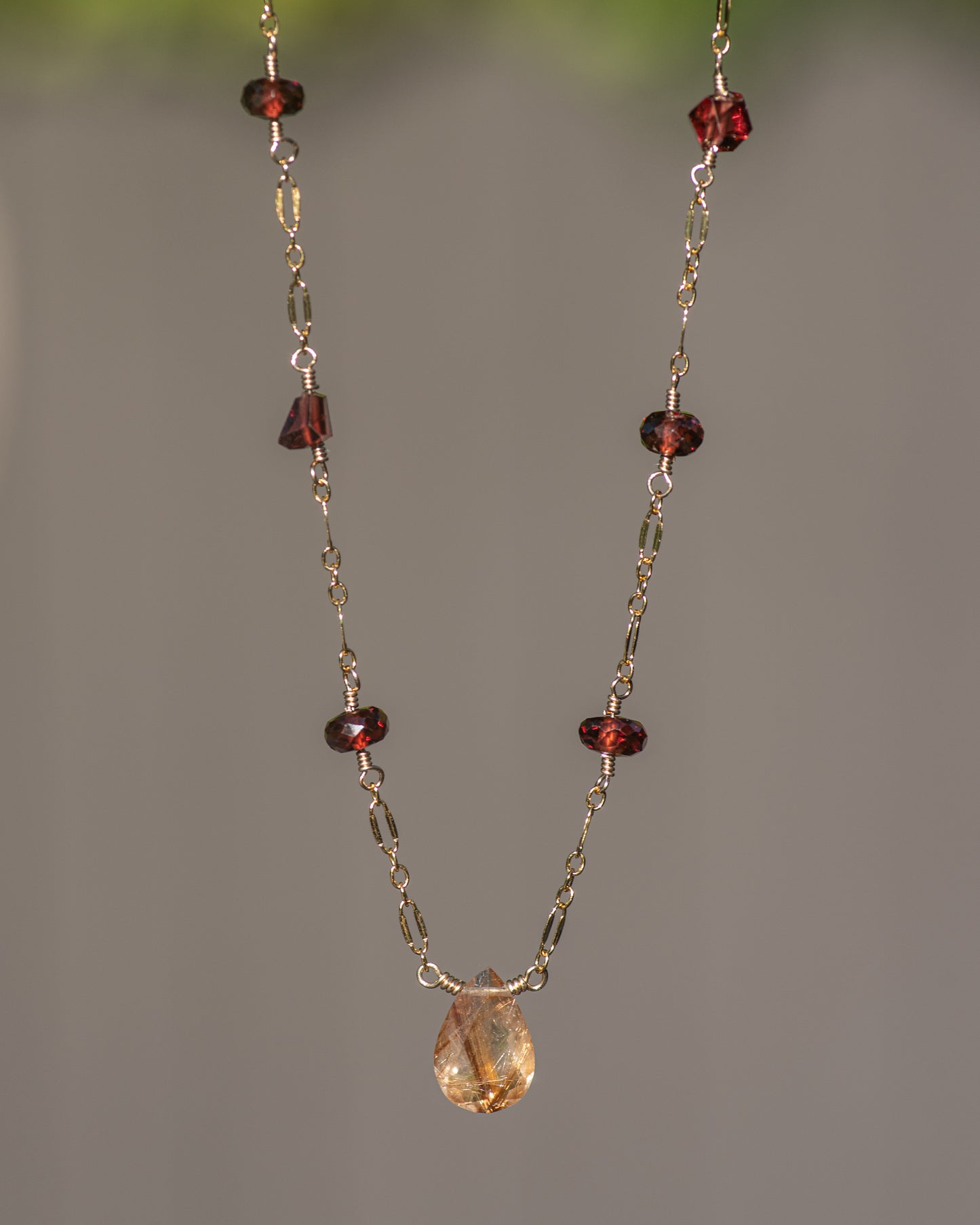 Golden Rutilated Quartz & Garnet Necklace