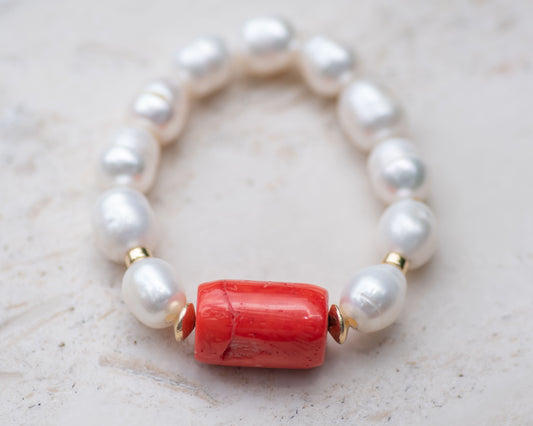 Coral & Pearl Chunky Bracelet