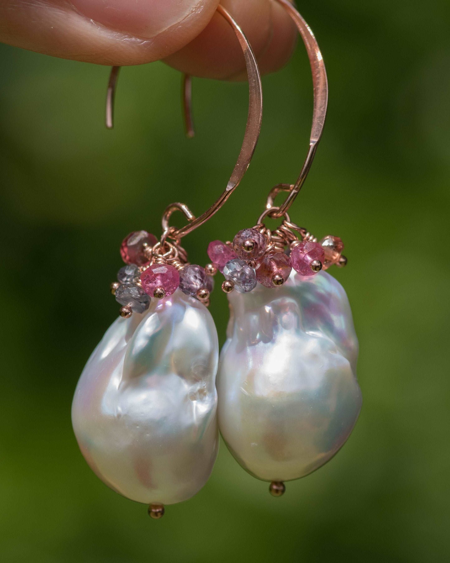 Rose Gold Lux Baroque Gemstone Cluster Earrings