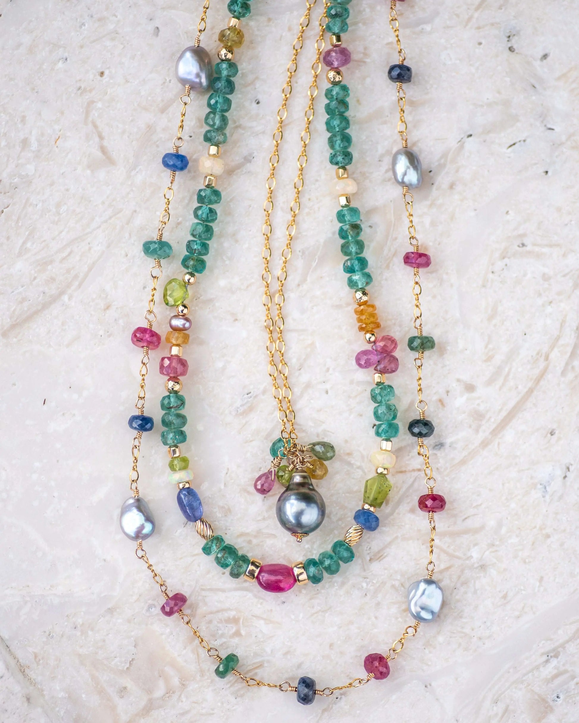 Apatite & Sapphire Colorful Gemstone Beaded Necklace Vida Jewelry Designs