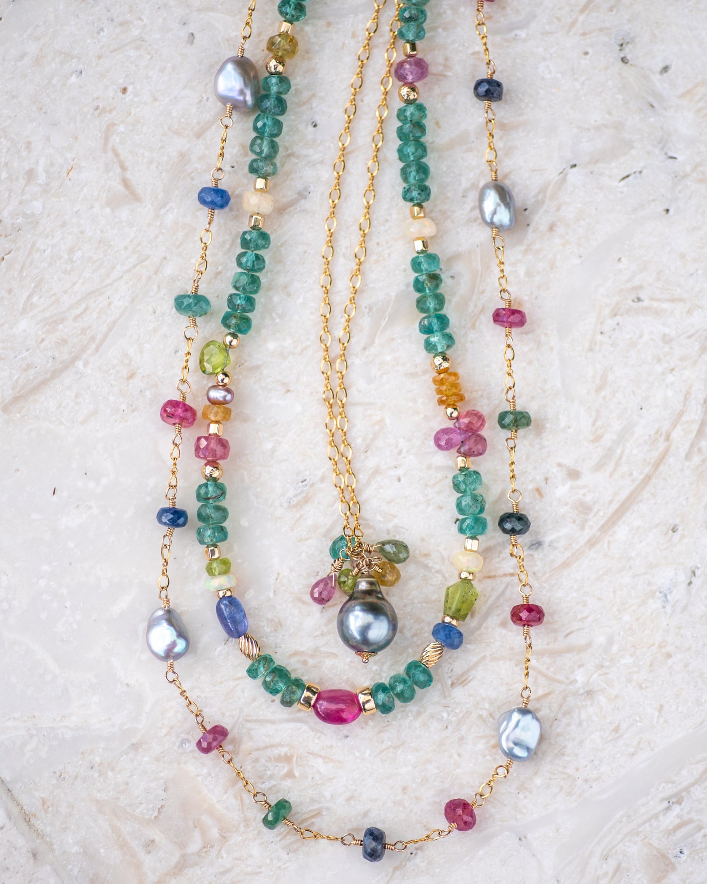 Keshi Pearl & Sapphire Gold Filled Chain Necklace