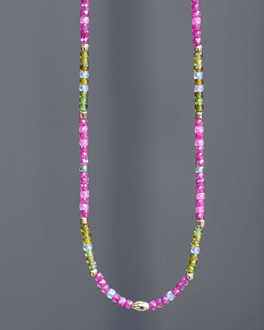 CZ Pink and Green Choker Necklace
