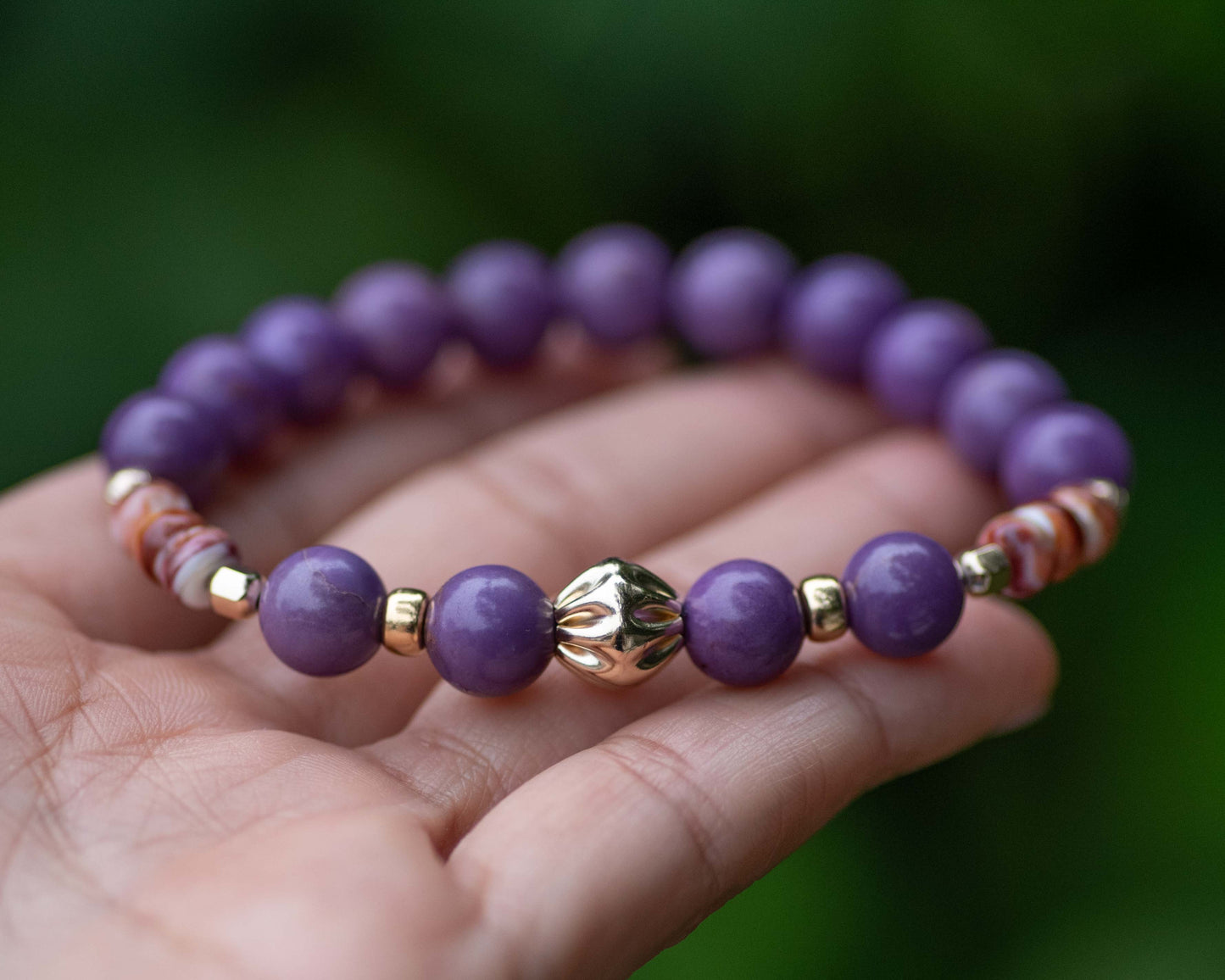 Phosphosiderite & Spiny Oyster Beaded Bracelet