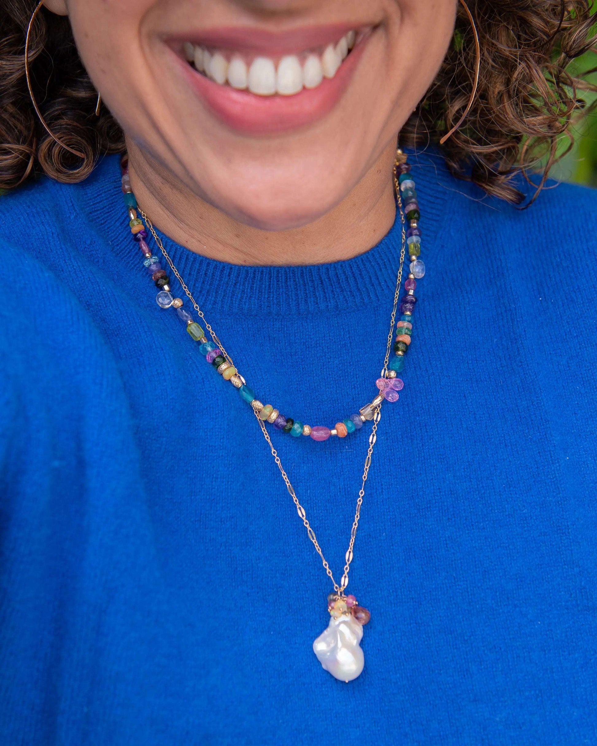 Large Baroque Pearl & Gemstone Cluster Chain Necklace Vida Jewelry Designs