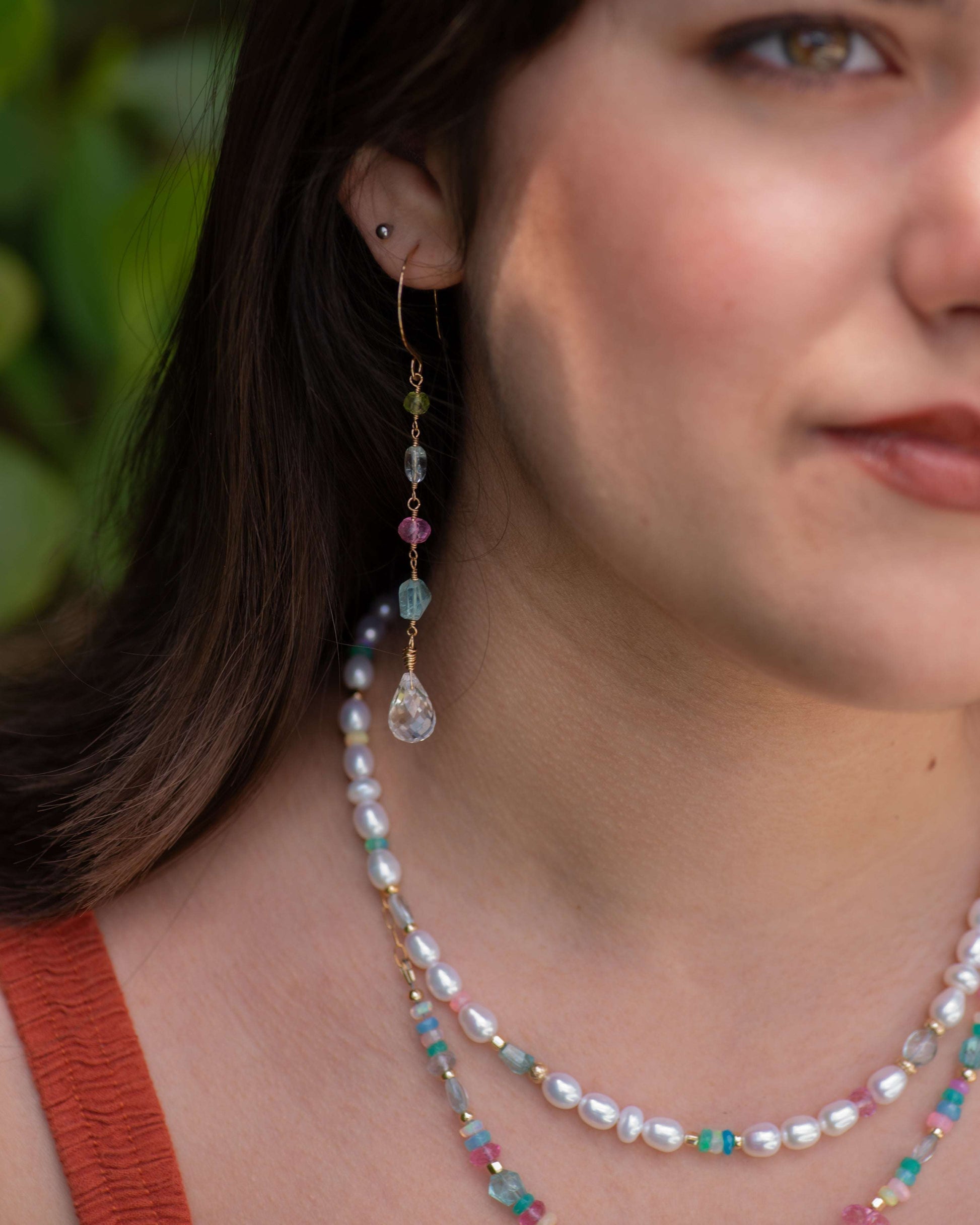 Crystal Quartz Multi Gemstone Dangle Earrings
