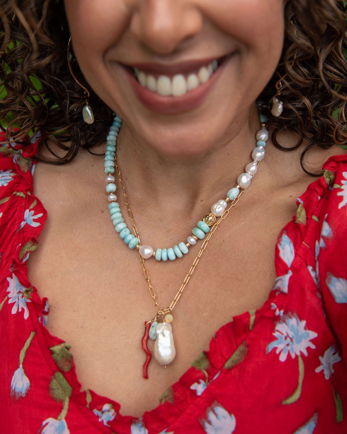 Larimar and Baroque Pearls Half & Half Necklace