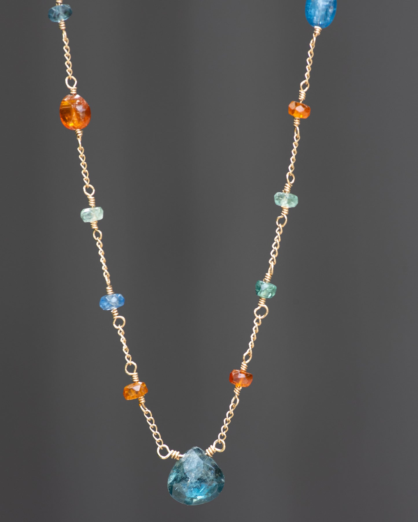 Moss Kyanite & Multi Colored Kyanite Station Necklace