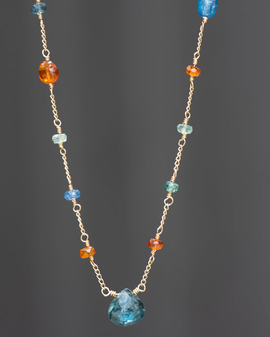 Moss Kyanite & Multi Colored Kyanite Station Necklace
