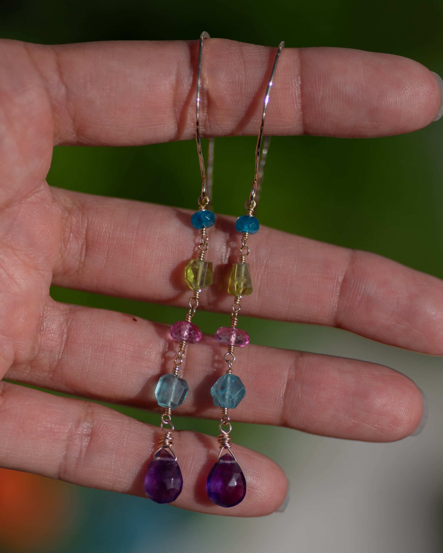 Amethyst Multi Gemstone Drop Earrings