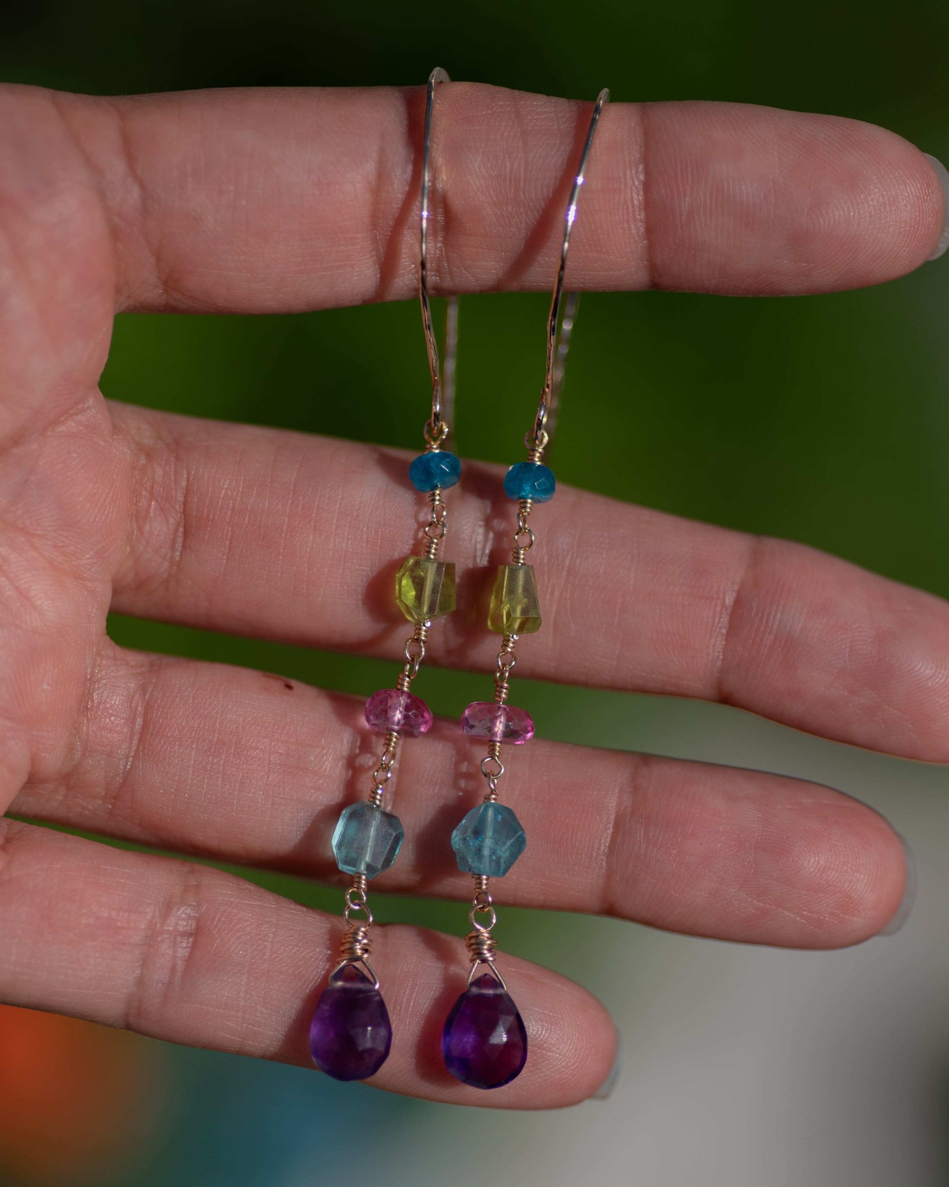 Amethyst Multi Gemstone Drop Earrings