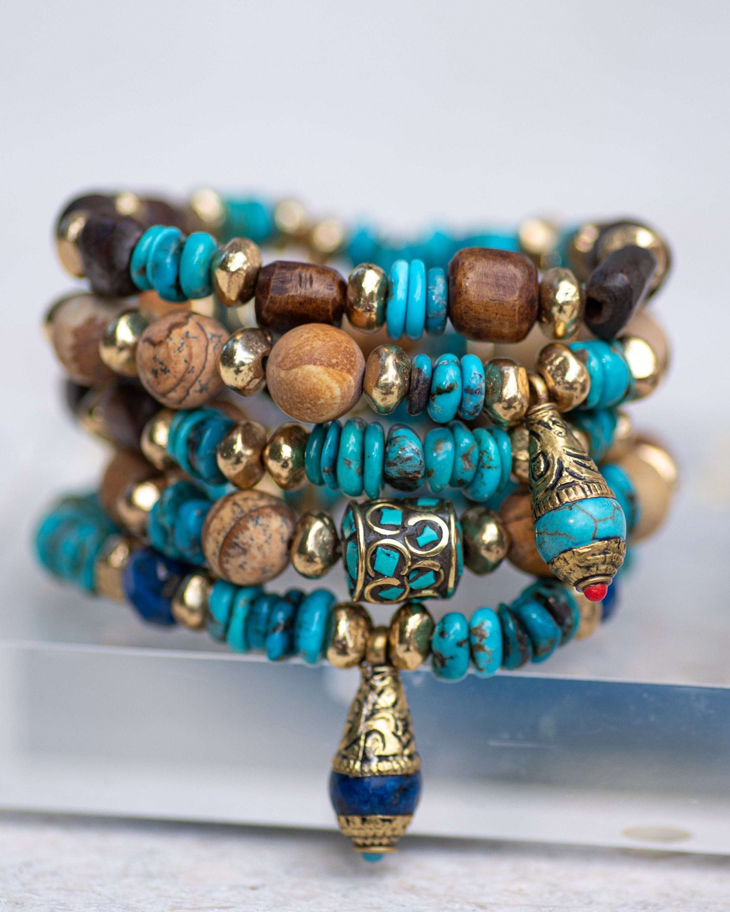 Picture Jasper & Genuine Turquoise Brass Bracelet