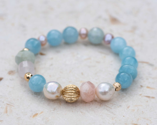 Aquamarine & Morganite Pearl Gemstone Bracelet