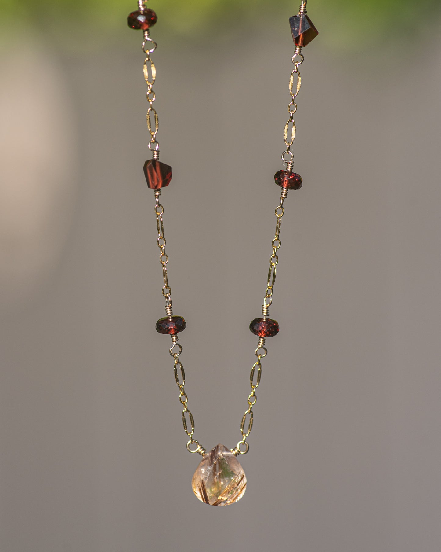Golden Rutilated Quartz & Garnet Necklace