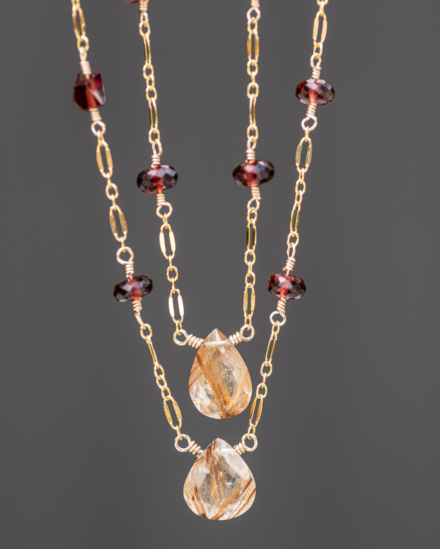 Golden Rutilated Quartz & Garnet Necklace