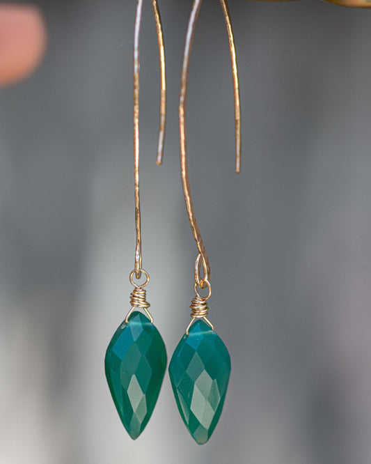 Modern Marquis Green Onyx Earrings