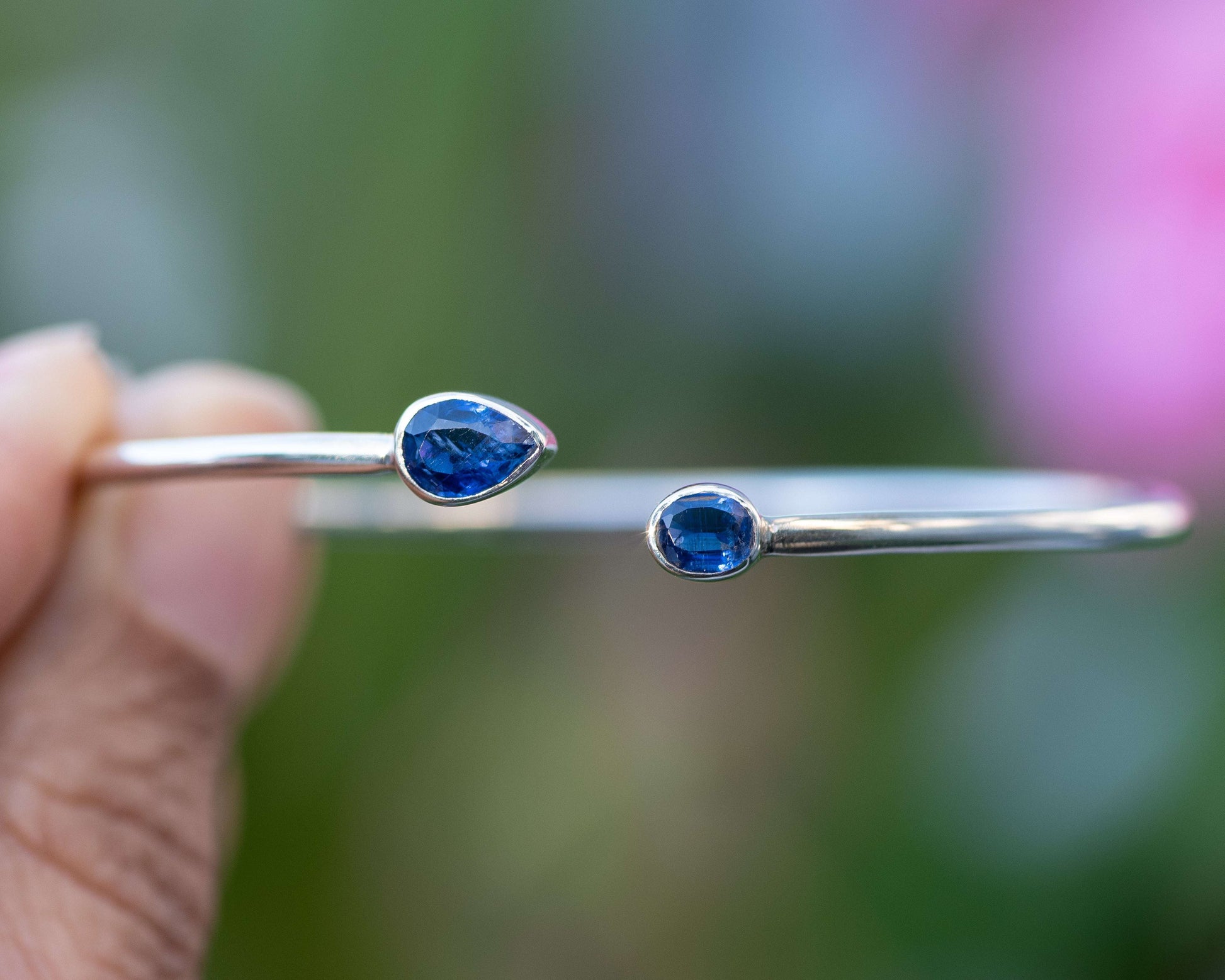Sterling Silver Gemstone Flexible Cuff