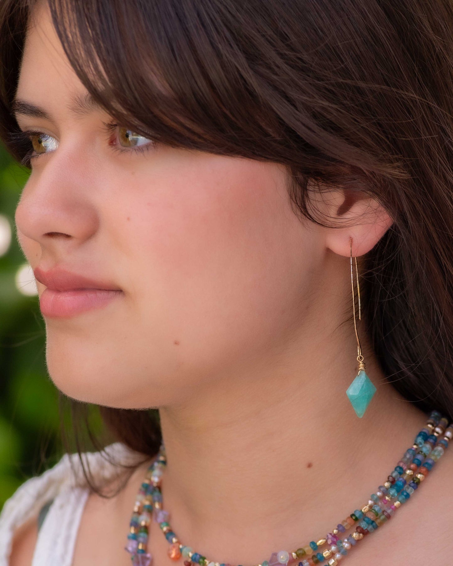 Russian Amazonite Gold Modern Marquis Earrings