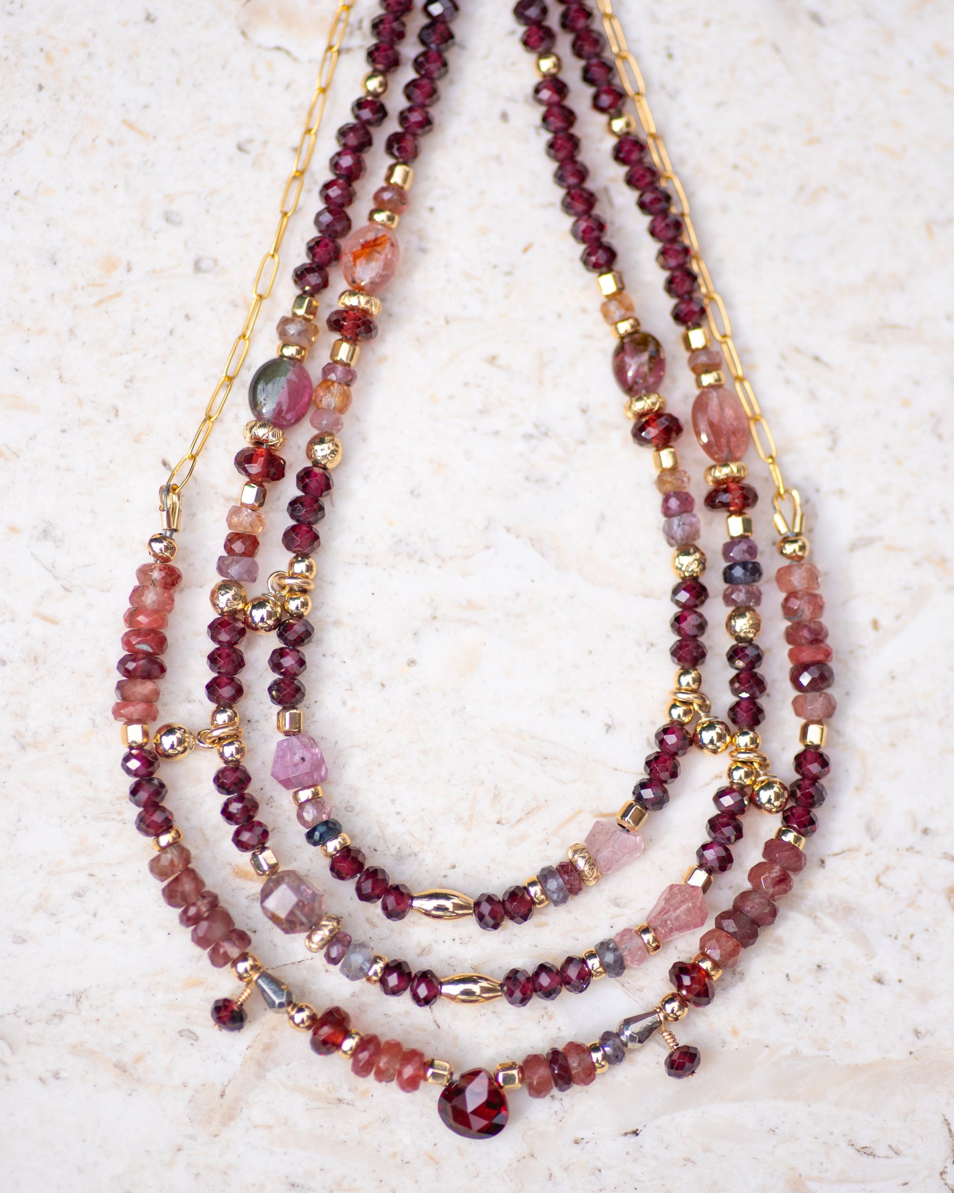 Andesine & Garnet Beaded Chain Necklace Vida Jewelry Designs
