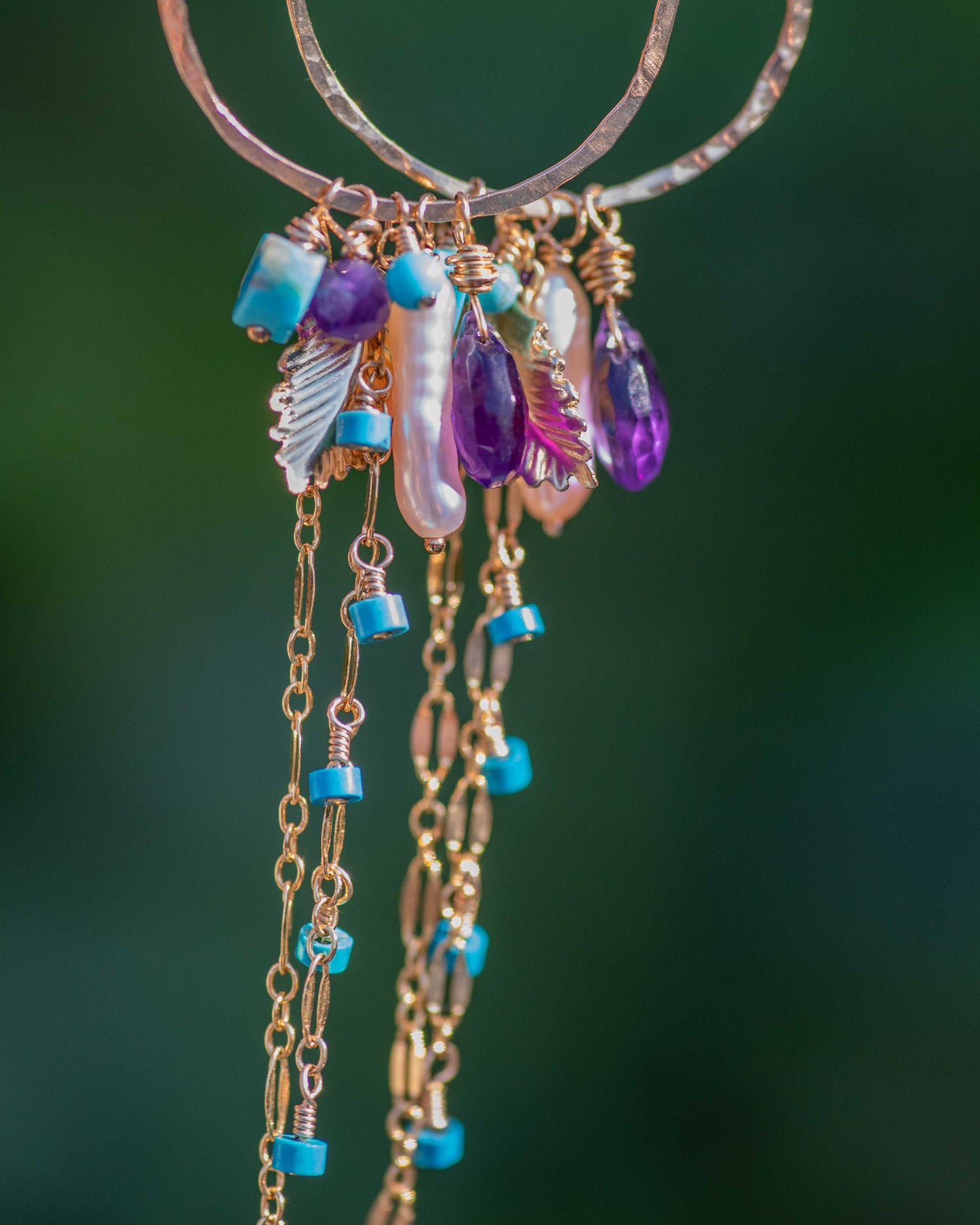 Amethyst & Turquoise Hoop Dangle Earrings