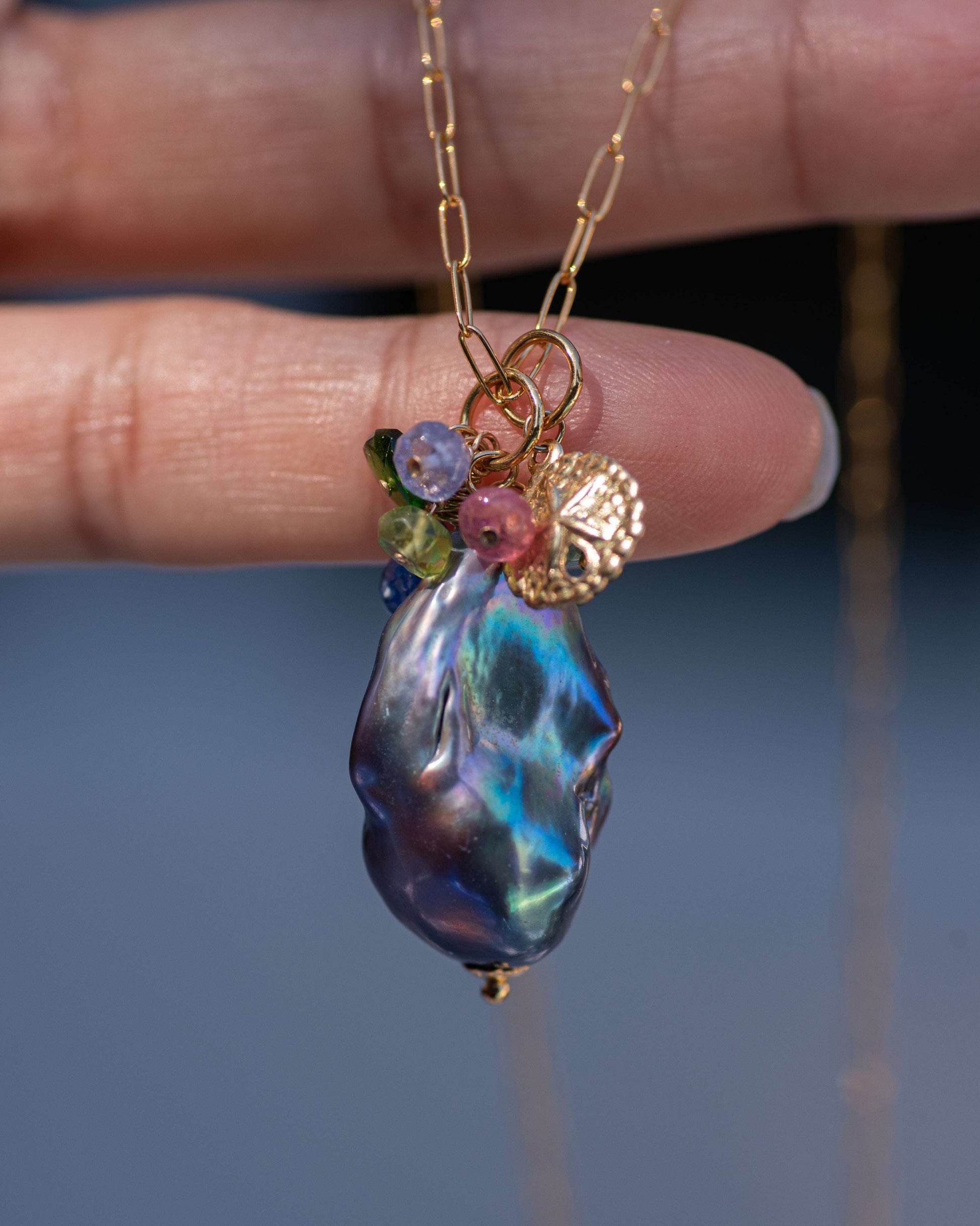 Silver Baroque Peacock Pearl Pendant Necklace Vida Jewelry Designs