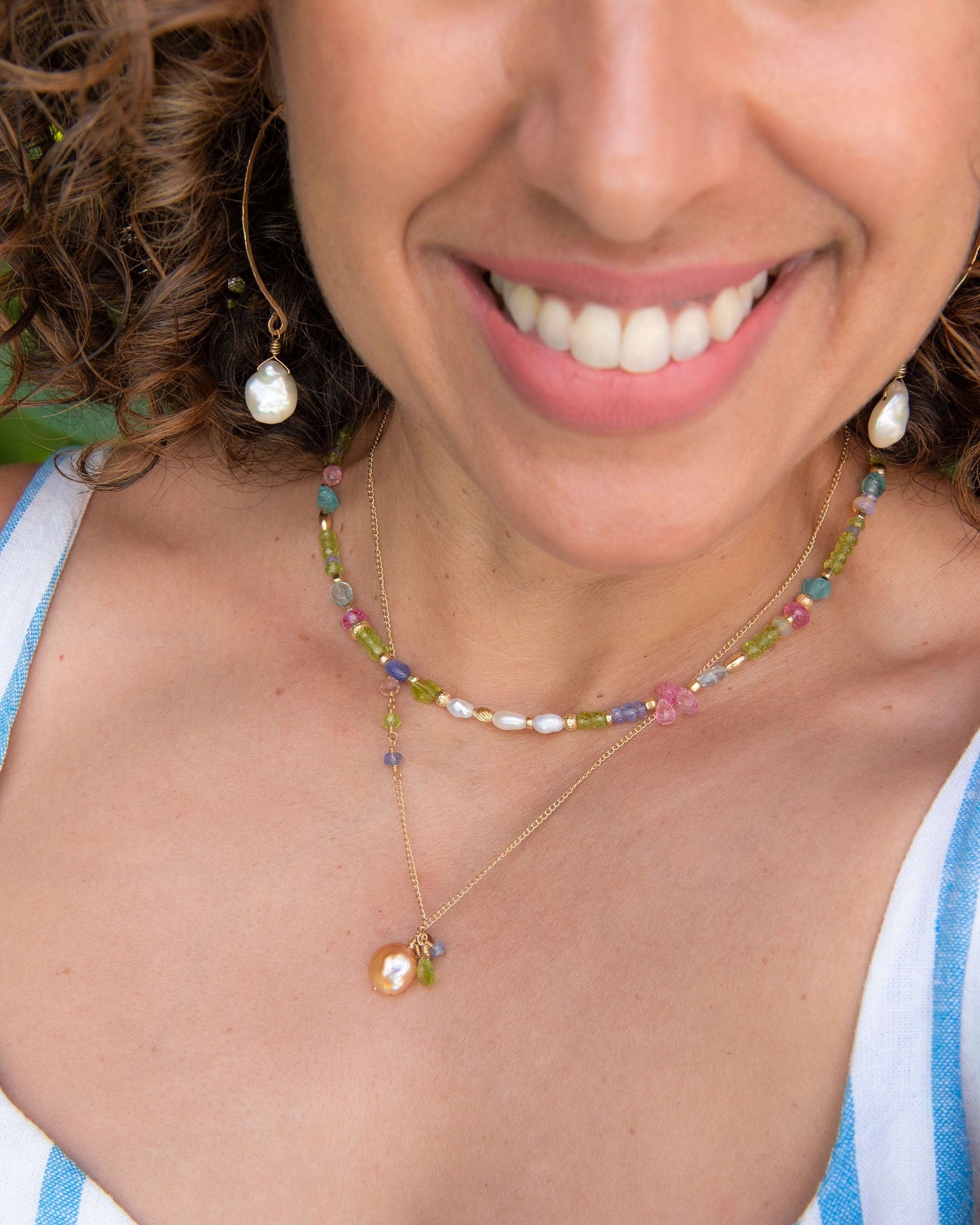 Peridot & Pink Topaz Beaded Gemstone Necklace