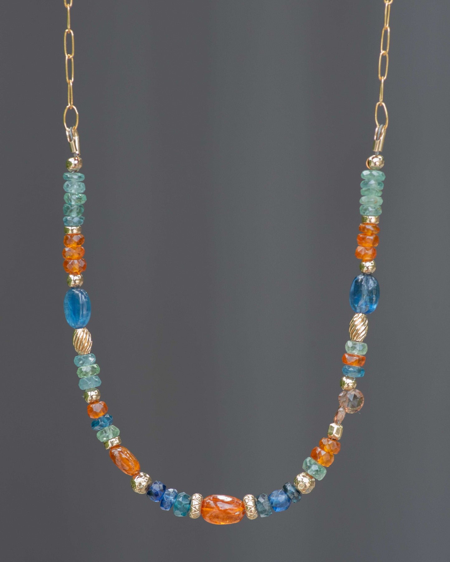 Multi Colored Kyanite & Gold Filled Chain Necklace