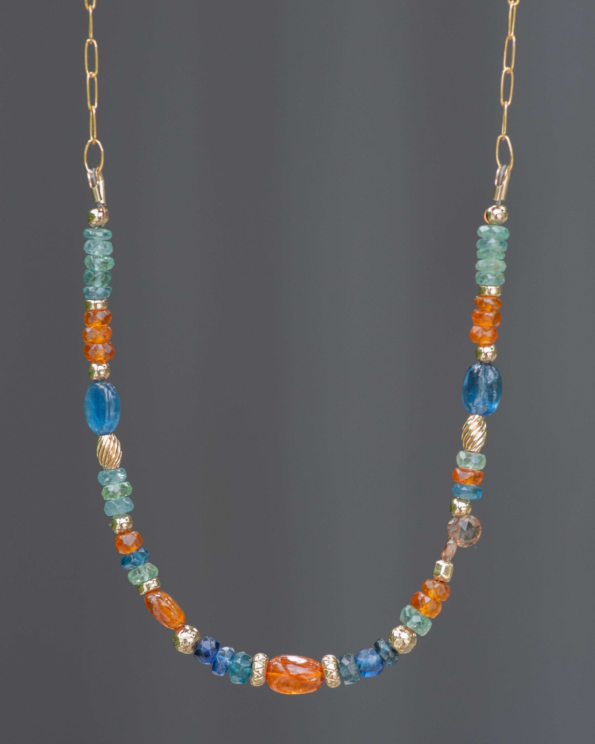 Multi Colored Kyanite & Gold Filled Chain Necklace