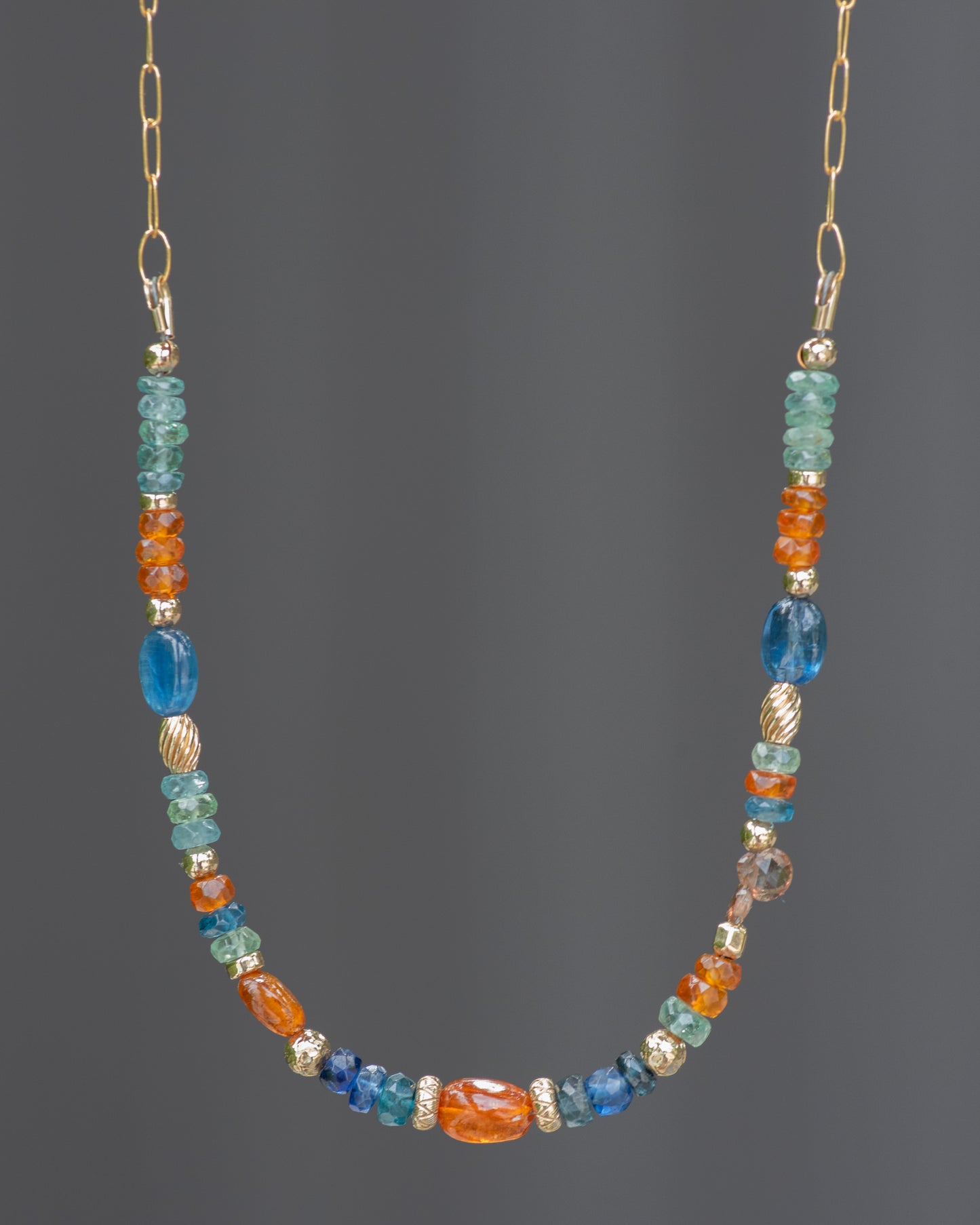 Multi Colored Kyanite & Gold Filled Chain Necklace