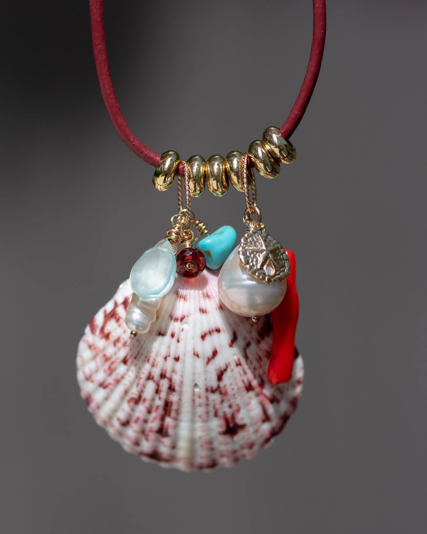 Florida Shell Charm Leather Necklace