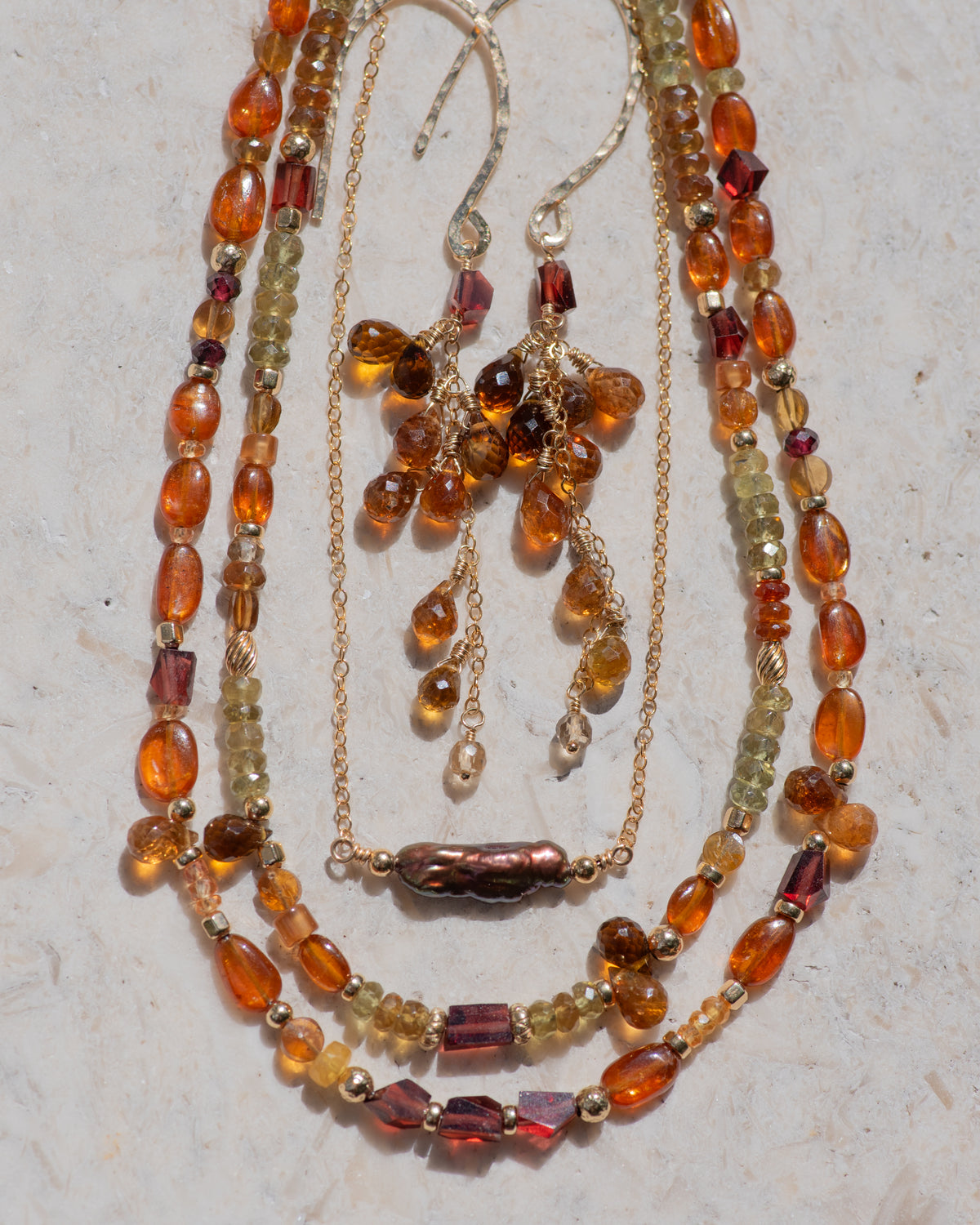Tourmaline & Garnet Autumn Cluster Earrings