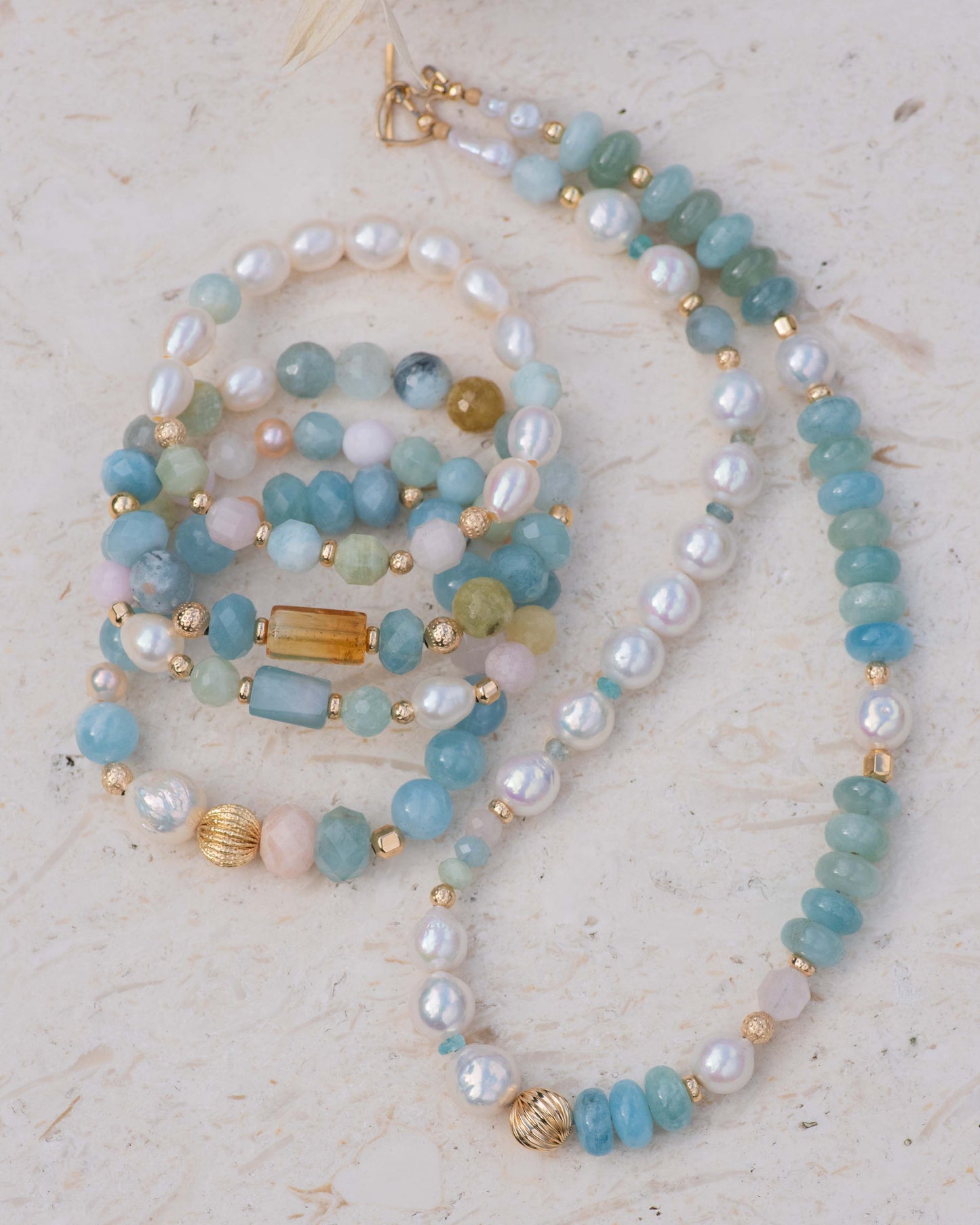 Aqumarine & Pearl Half & Half Necklace