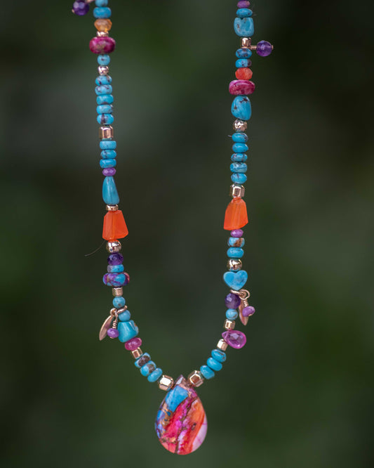 Teardrop Mojave Copper Turquoise Colorful Gemstone Necklace