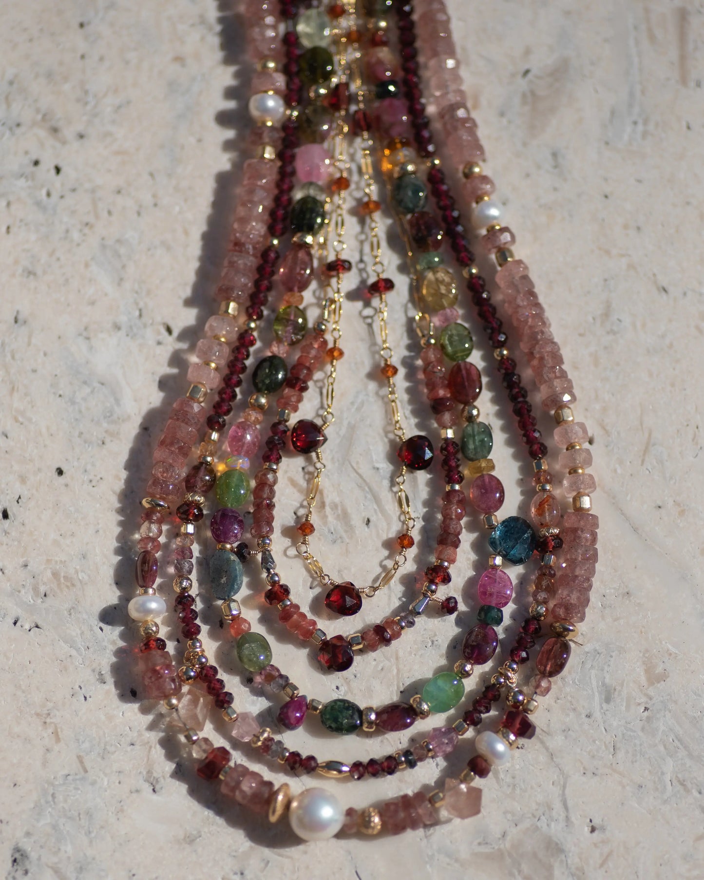 Garnet & Spinel Beaded Gemstone Necklace