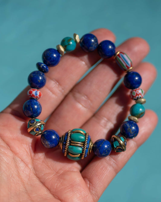 Lapis Lazuli & Turquoise Tibetan Beaded Bracelet