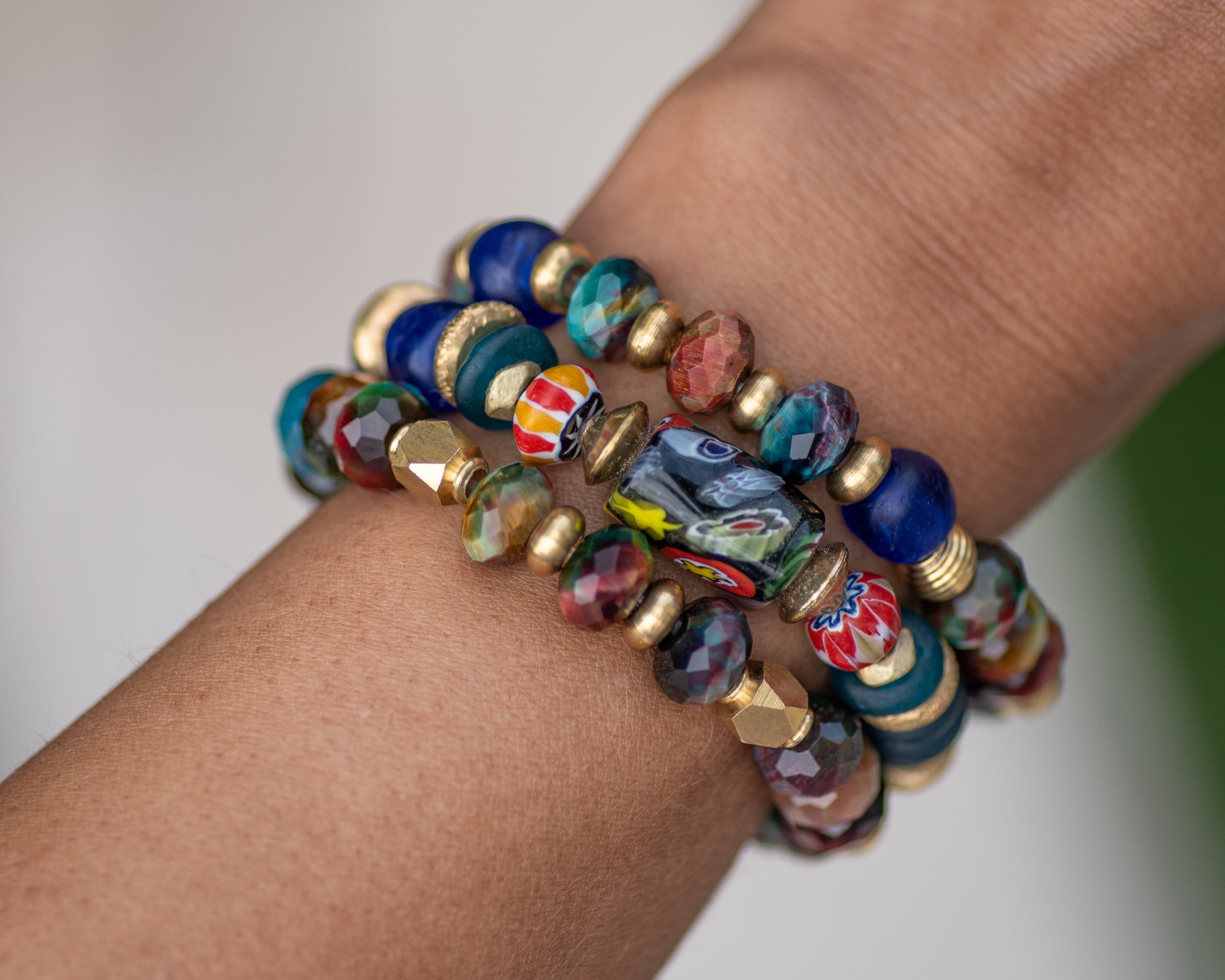 Multi Colored Tiger's Eye Brass Bracelet Vida Jewelry Designs