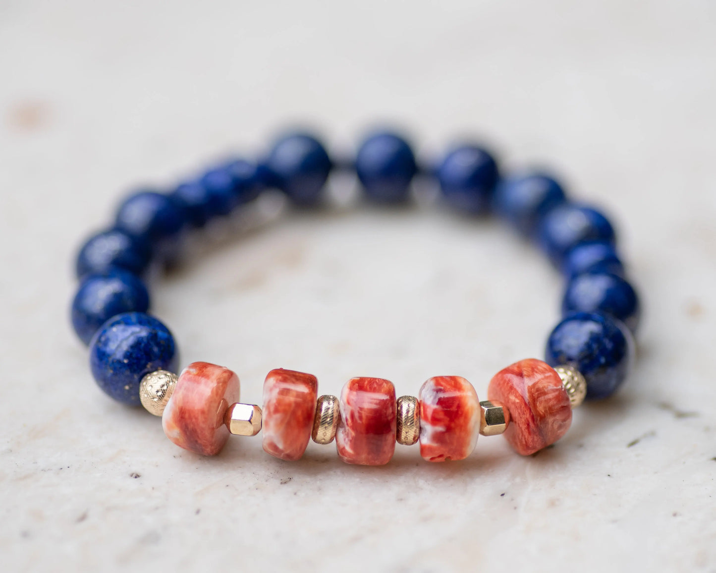 Spiny Oyster & Lapis Lazuli Beaded Bracelet