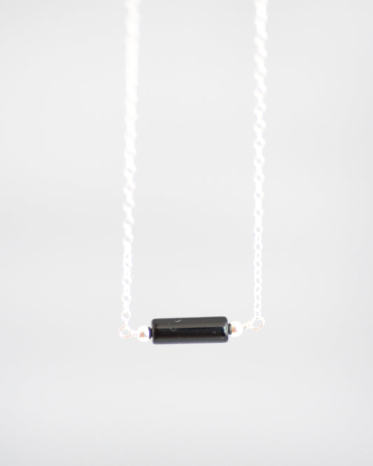 Black Onyx Bar Necklace in Silver - Vida Jewelry Designs