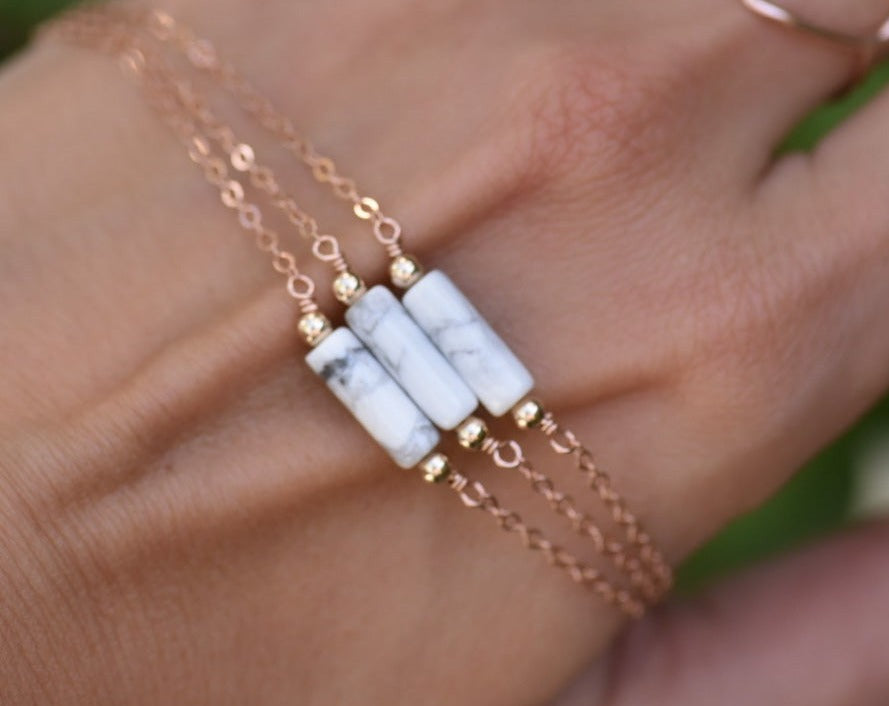 Minimal White Howlite Bar Necklace in Silver or Rose Gold - Vida Jewelry Designs