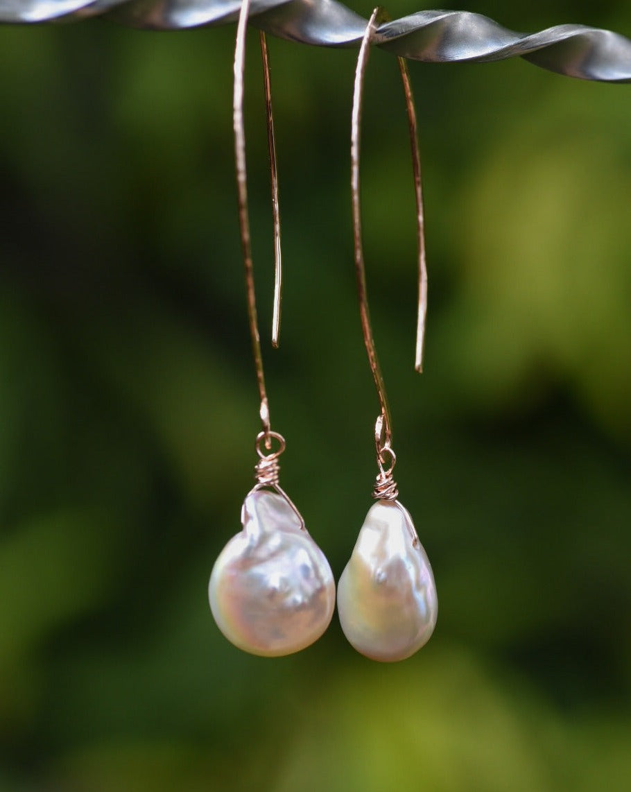 Rose Gold & Blush Pink Modern Coin Pearl Earrings