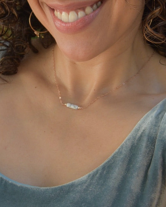 Minimal White Howlite Bar Necklace in Silver or Rose Gold - Vida Jewelry Designs