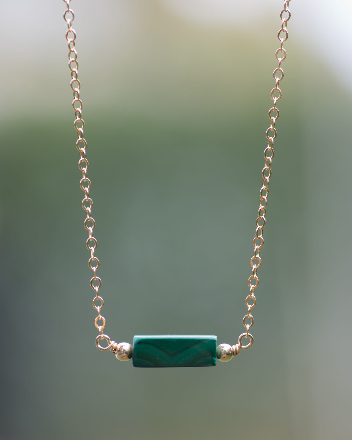 Malachite Gemstone Bar Necklace