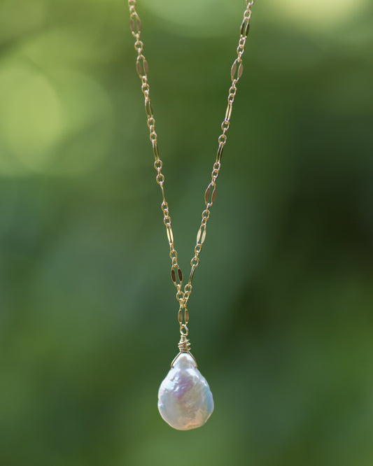 coin pearl pendant necklace on gold chain