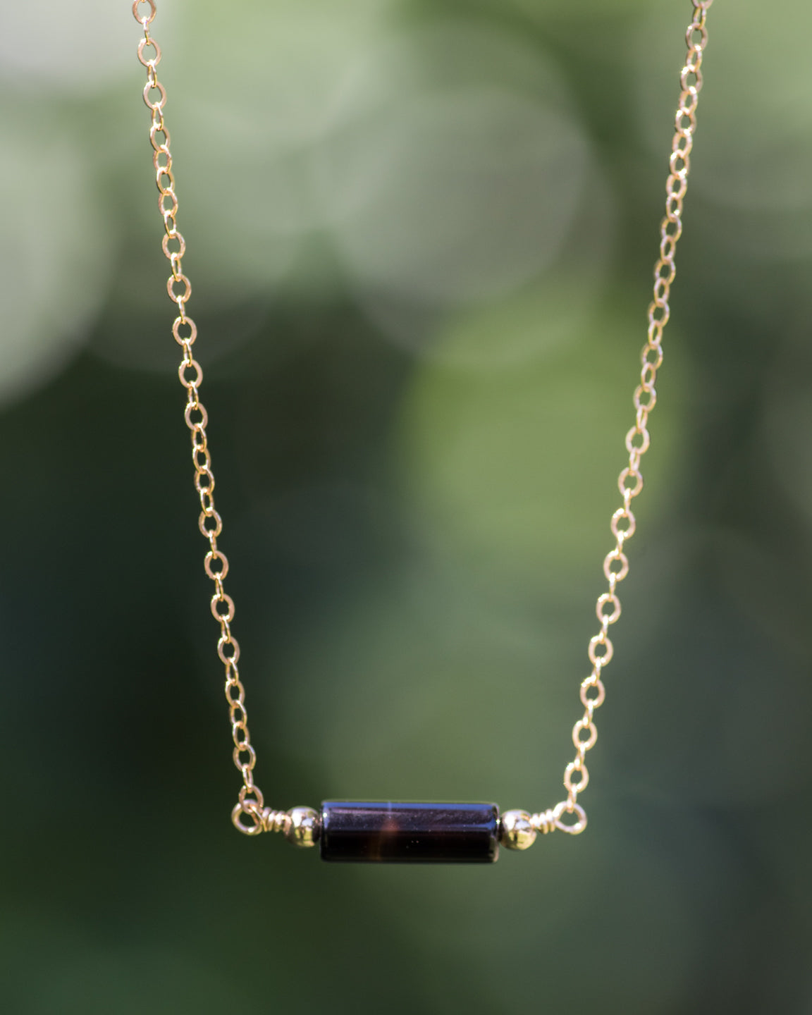 Black Onyx Bar Necklace in Gold