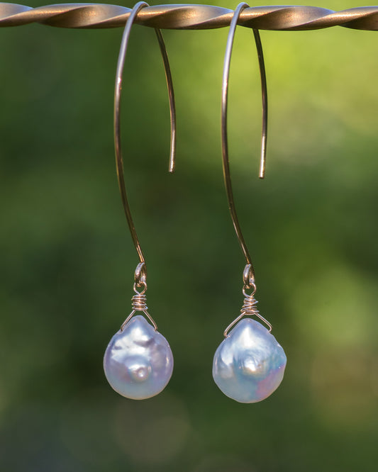 coin pearl drop earring on gold filled wire