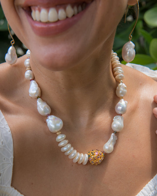 Lux Baroque Pearl Statement Necklace & Tourmaline Gemstone Accent